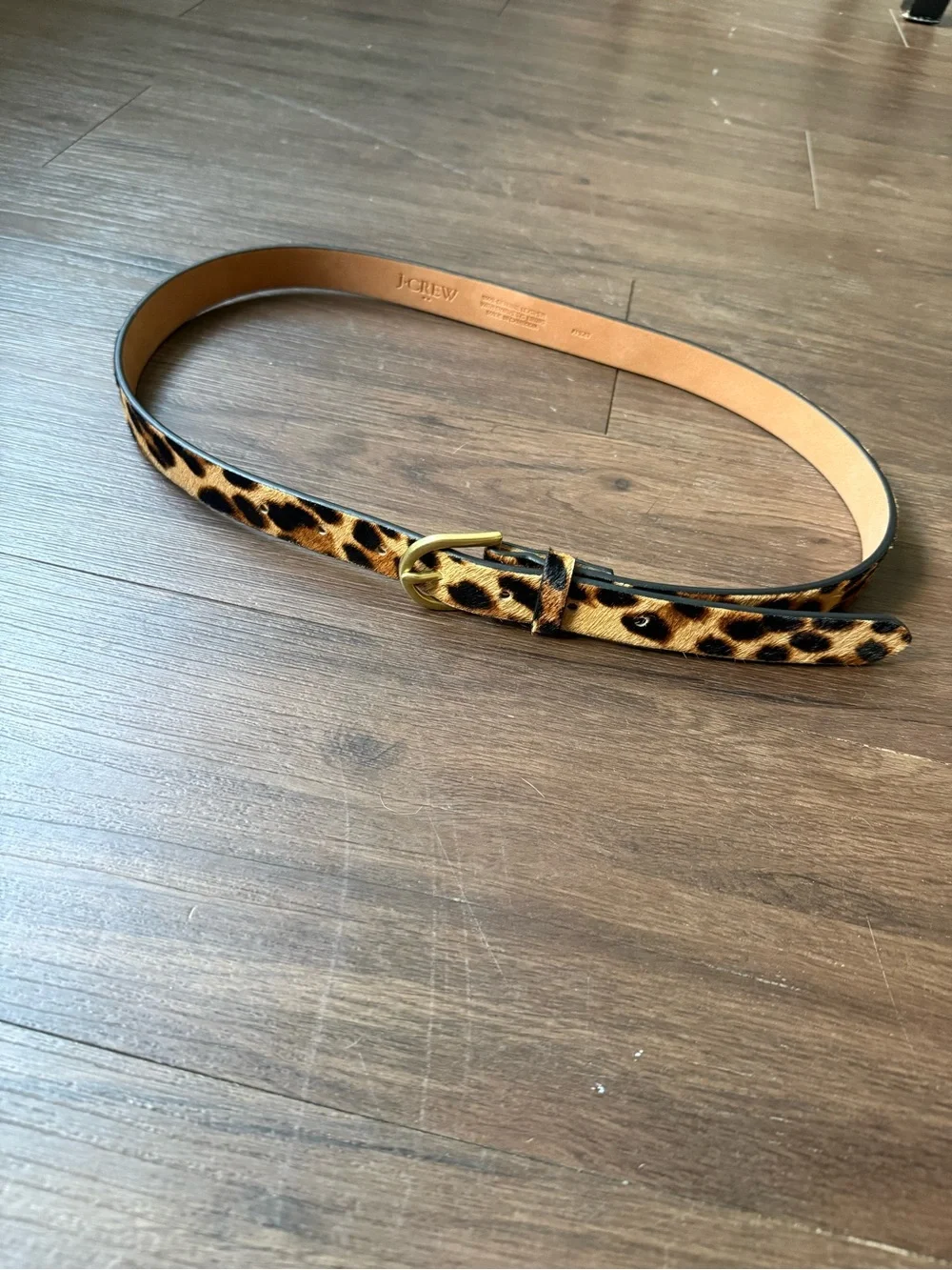 J Crew Leopard Print Pattern Calf Hair Belt Style AH687 Genuine Leather Size S/M